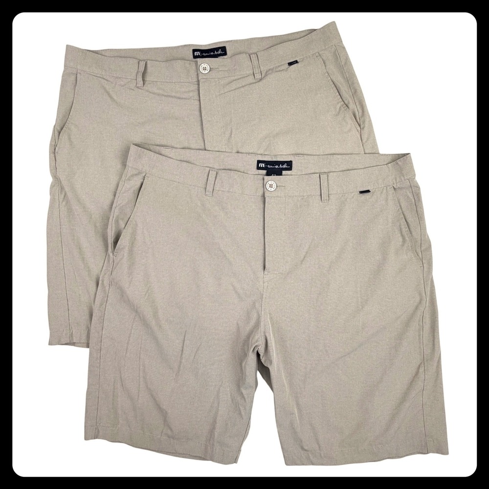 TravisMathew Beck Golf Shorts Men 42 Tan‎ 77378-00 Performance Stretch 2 PACK